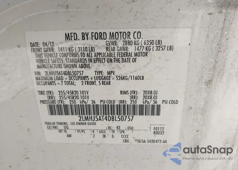 2013 Lincoln Mkt Ecoboost from USA, damaged, VIN 2LMHJ5AT4DBL50757